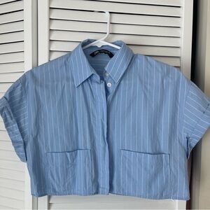 Zara Blue Striped Cropped Shirt